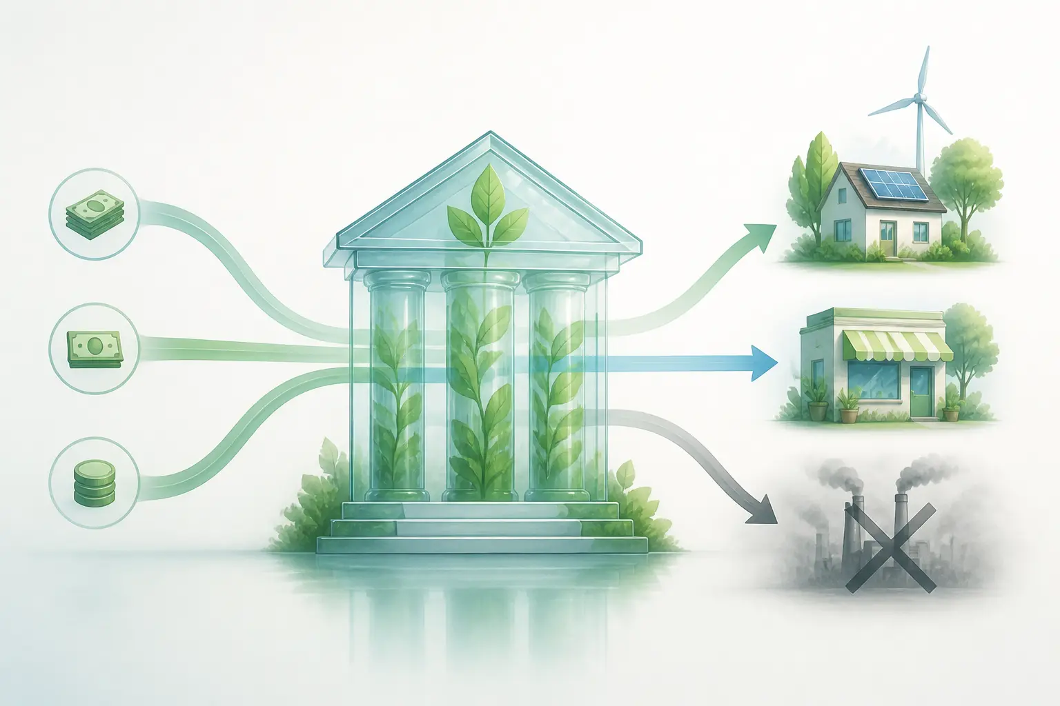 Banque ethique : flux d’argent vers une maison solaire, une coopérative et un projet polluant barré
